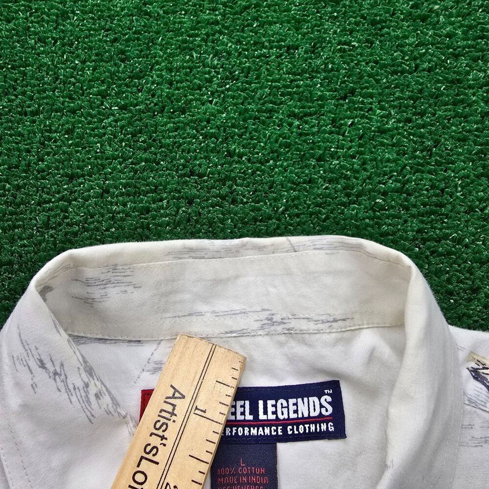 Reel Legends Shirt Mens Large White‎ Button Up Short Sleeve Fish All Over Print - Picture 8 of 9
